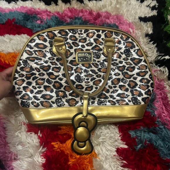 Loungefly Hello Kitty Purse Bag Double Handle Black And Gold Animal Print - Picture 1 of 3